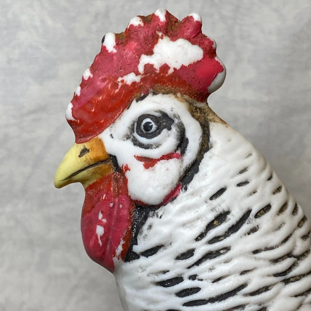 Vintage Lefton China Plymouth Rock Rooster Hen Figurines Set KW1051A KW1051B